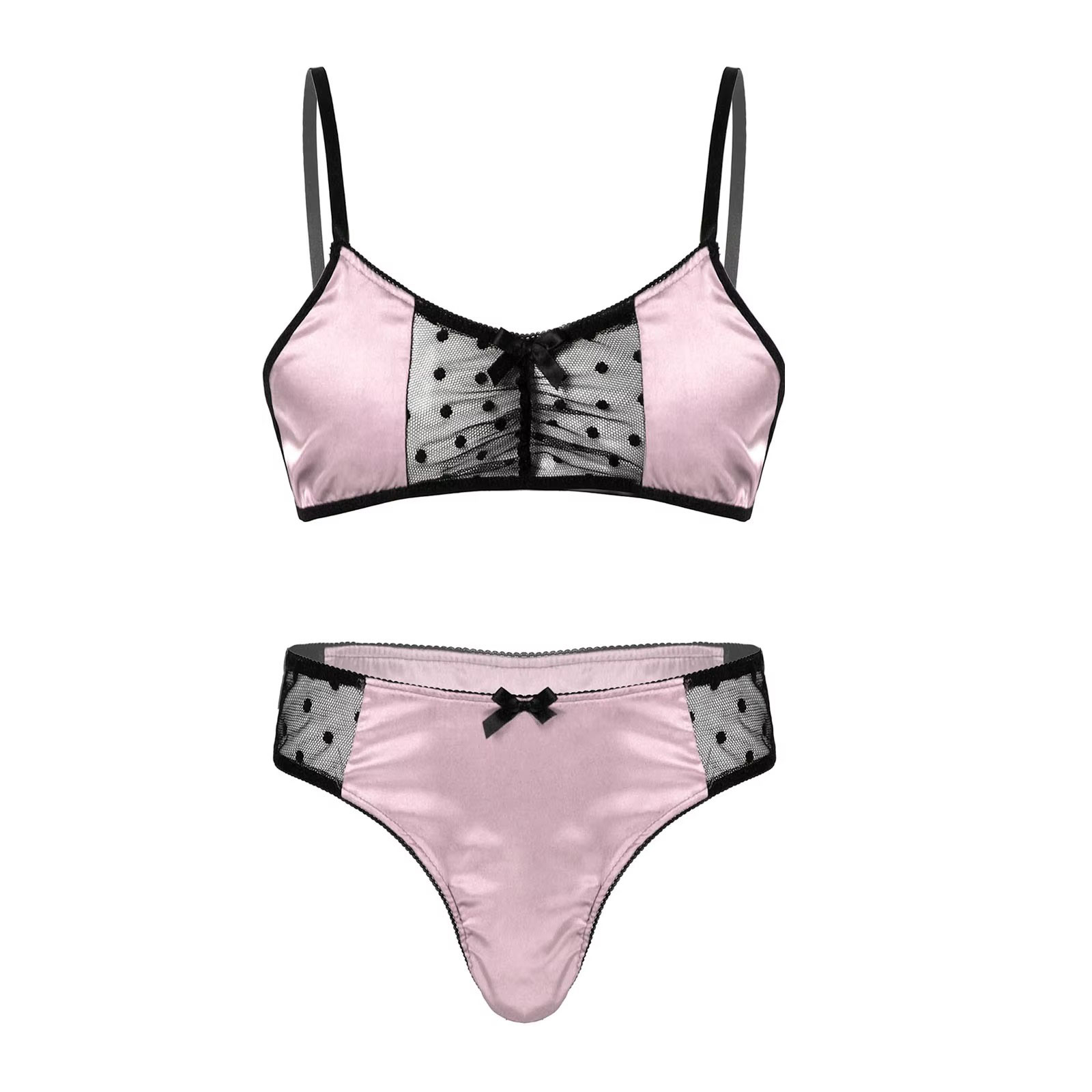Sheer Mesh Bra - Mężczyźni satynowa bielizna garnitur Sissy bielizna