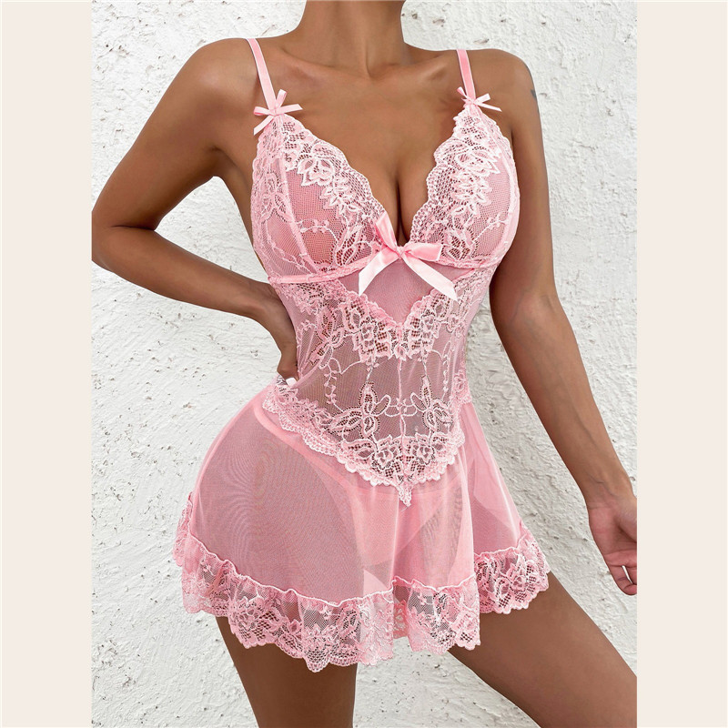 Sheer Mesh Bra - Damska seksowna koronkowa sukienka babydoll z