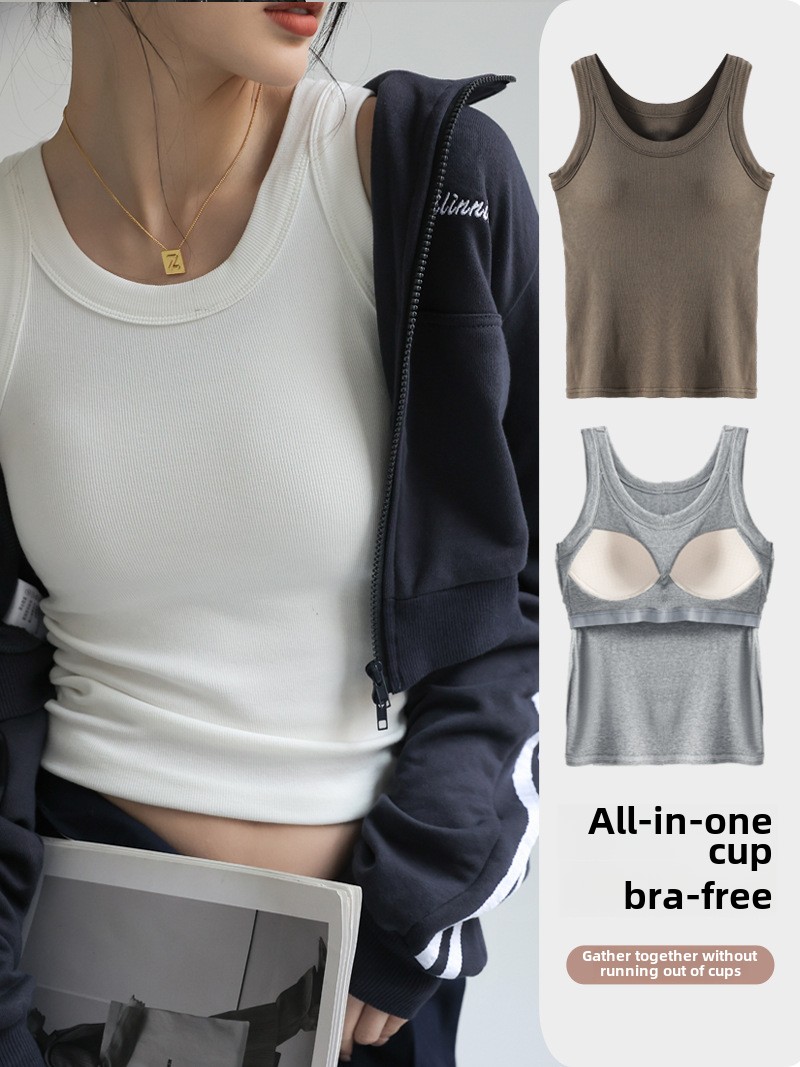 T Shirt Bra Seamless - Damski bezszwowy modalny prążkowany podkoszulek Wbudowany