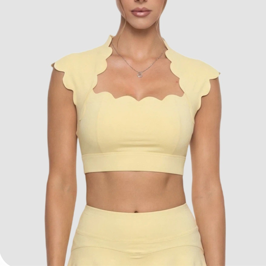 Sports Bra Racerback - Damska sportowa kamizelka z falbankami, biustonosz