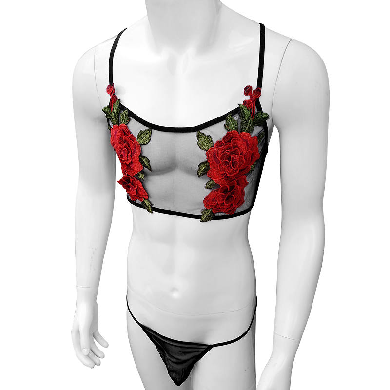 Seksowny haftowany męski prześ – Sheer Mesh Bra recenzja i cena