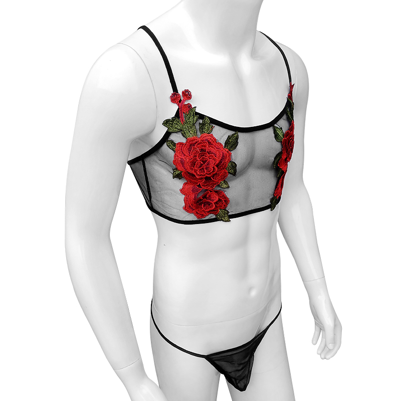 Seksowny haftowany męski prześ – Sheer Mesh Bra recenzja i cena